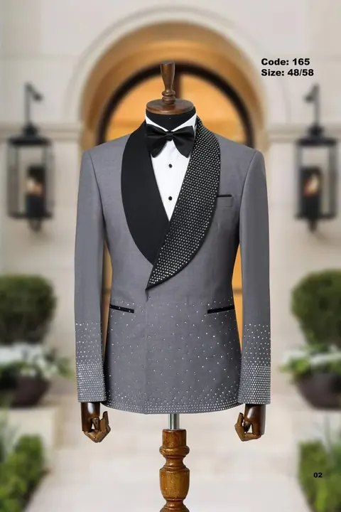 Crystal Studded Double-Breasted Shawl Lapel Men's Tuxedo, wholesale tuxedo by Mark Morente