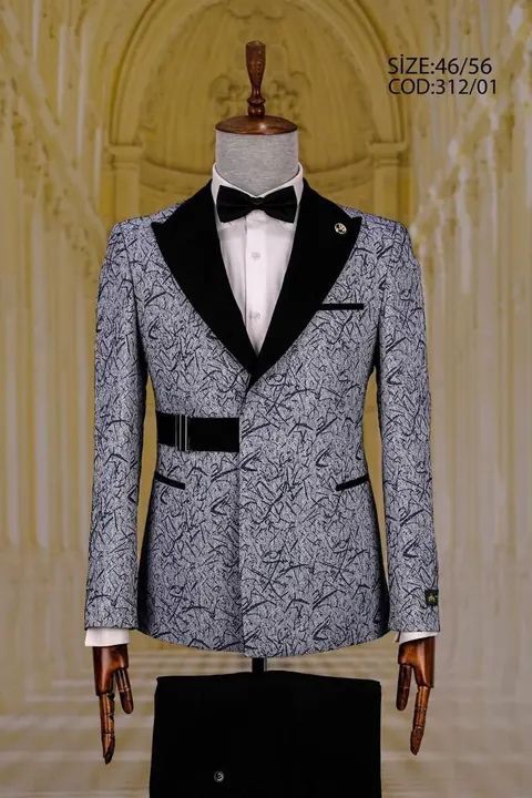 Patterned Peak Lapel Men's Tuxedo with Belt Detail, wholesale tuxedo by Mark Morente