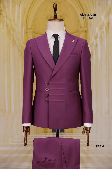 Asymmetric Hook Detail Peak Lapel Men's Two Piece Suit, wholesale two piece suit by Mark Morente