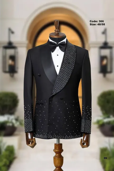 Black Crystal Double-Breasted Shawl Lapel Men's Tuxedo, wholesale tuxedo by Mark Morente