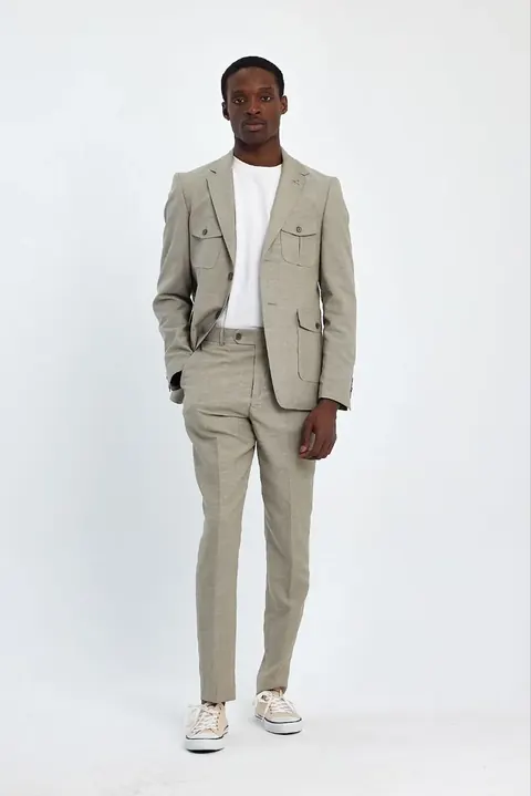Sand Beige Linen Two-Piece Men's Summer Suit, wholesale two piece suit by Mark Morente