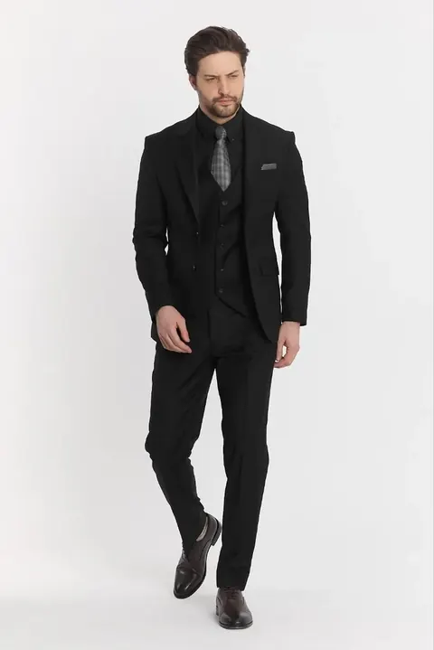 Black Three-Piece Men's Suit with Peak Lapel, wholesale three piece suit by Mark Morente