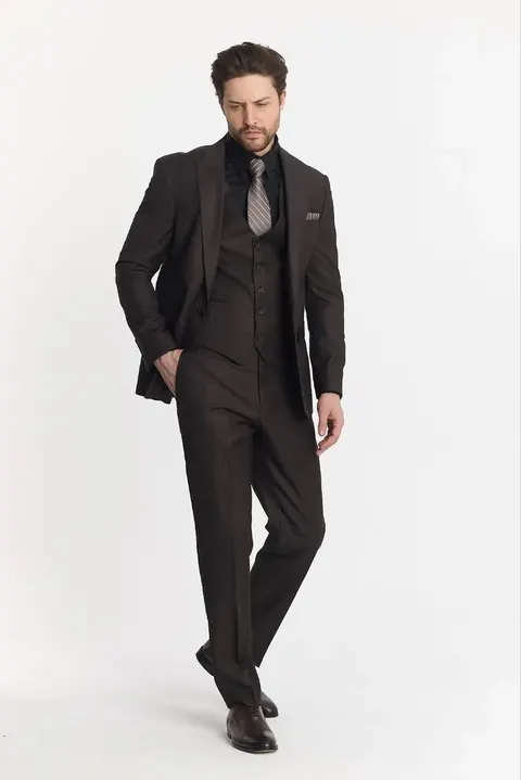 Brown Three-Piece Men's Suit with Peak Lapel, wholesale three piece suit by Mark Morente