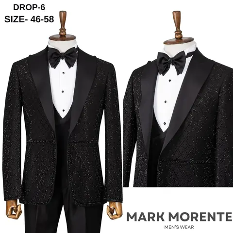 Black Jacquard Shawl Lapel Men's Tuxedo, wholesale tuxedo by Mark Morente