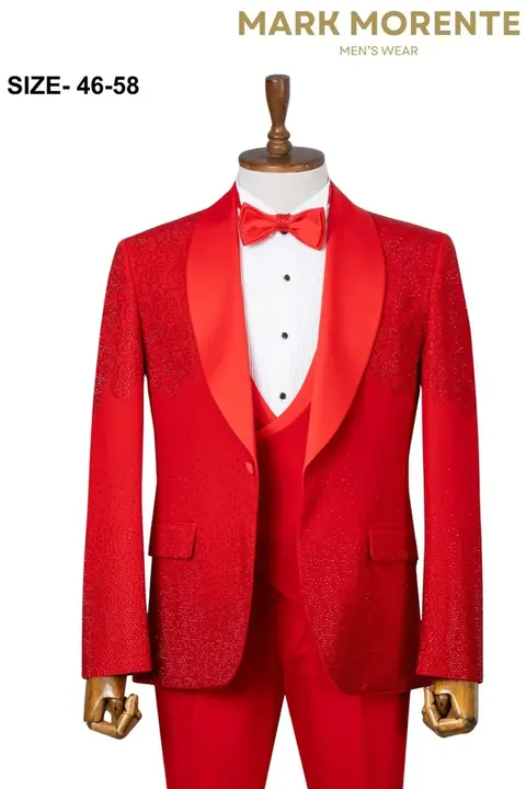 Red Rhinestone Paisley Shawl Lapel Men's Tuxedo, wholesale tuxedo by Mark Morente
