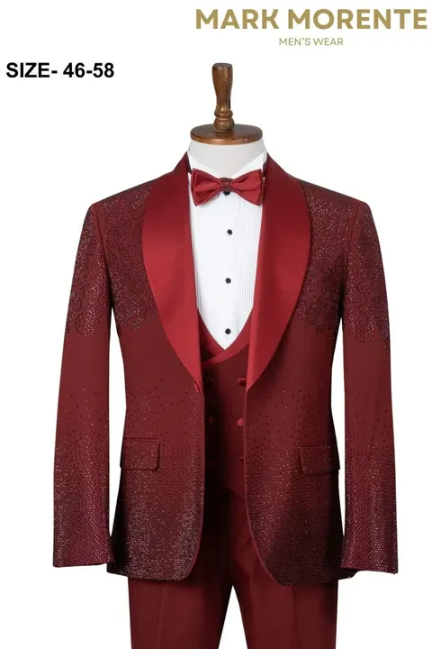 Burgundy Rhinestone Paisley Shawl Lapel Men's Tuxedo, wholesale tuxedo by Mark Morente