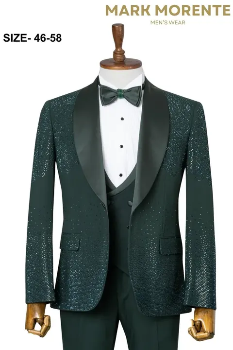Forest Green Rhinestone Paisley Shawl Lapel Men's Tuxedo, wholesale tuxedo by Mark Morente