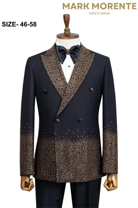 Navy Gold Ombre Double-Breasted Peak Lapel Men's Tuxedo, wholesale tuxedo by Mark Morente
