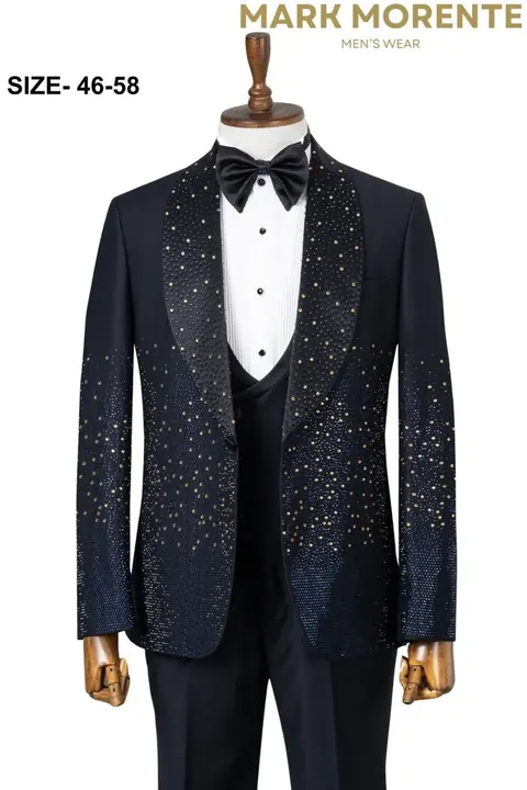 Navy Blue Gold Rhinestone Ombre Shawl Lapel Men's Tuxedo, wholesale tuxedo by Mark Morente
