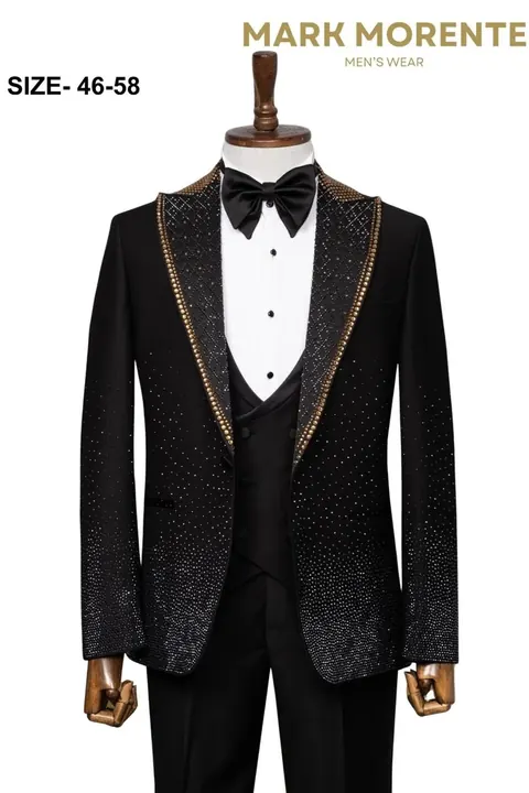 Black Gold Trim Crystal Ombre Peak Lapel Men's Tuxedo, wholesale tuxedo by Mark Morente