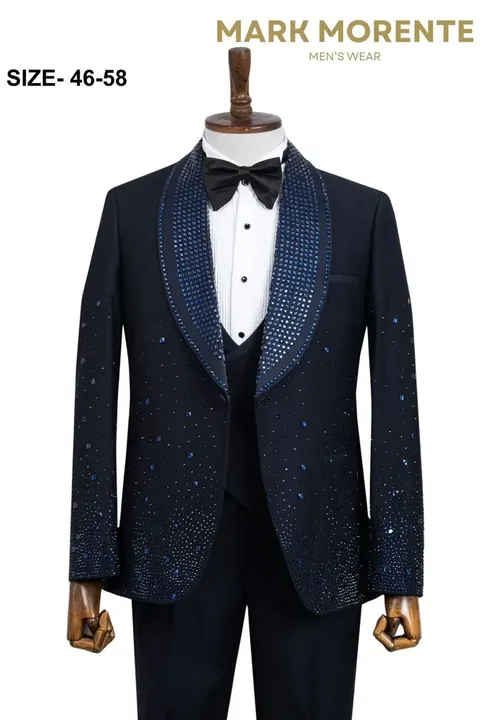 Navy Blue Crystal Studded Shawl Lapel Men's Tuxedo, wholesale tuxedo by Mark Morente