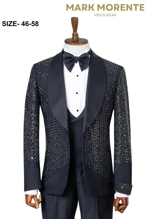 Navy Blue Crystal Chevron Shawl Lapel Men's Tuxedo, wholesale tuxedo by Mark Morente