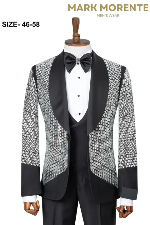 Black Silver Crystal Chevron Shawl Lapel Men's Tuxedo, wholesale tuxedo by Mark Morente