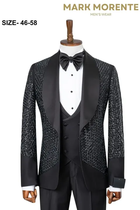 Black Jet Crystal Chevron Shawl Lapel Men's Tuxedo, wholesale tuxedo by Mark Morente