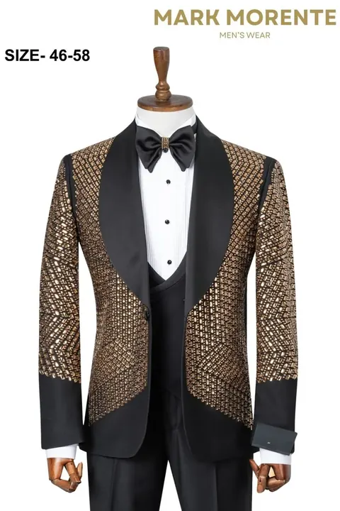 Black Gold Crystal Chevron Shawl Lapel Men's Tuxedo, wholesale tuxedo by Mark Morente