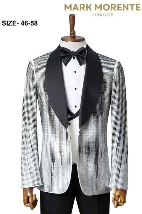 Silver White Sequin Drip Shawl Lapel Men's Tuxedo, wholesale tuxedo by Mark Morente