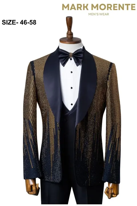 Navy Gold Sequin Drip Shawl Lapel Men's Tuxedo, wholesale tuxedo by Mark Morente
