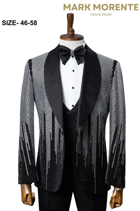Silver Black Ombre Sequin Shawl Lapel Men's Tuxedo, wholesale tuxedo by Mark Morente