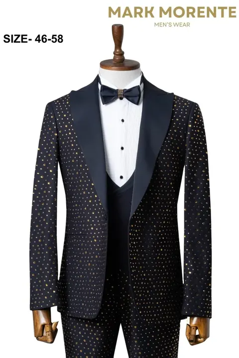 Navy Gold Studded Peak Lapel Men's Tuxedo, wholesale tuxedo by Mark Morente