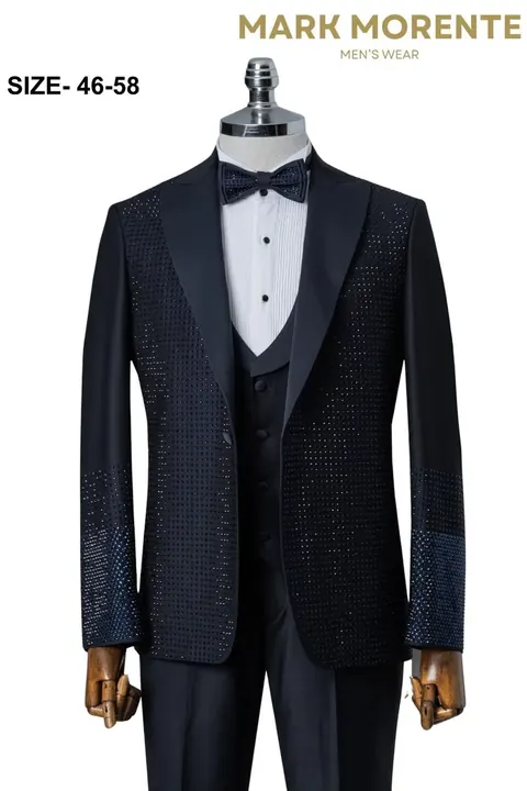 Navy Blue Crystal Grid Peak Lapel Men's Tuxedo, wholesale tuxedo by Mark Morente