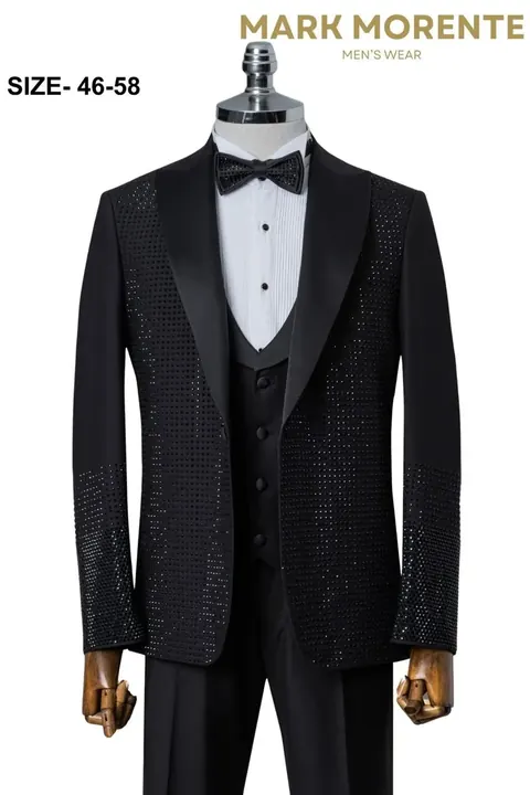 Black Jet Crystal Grid Peak Lapel Men's Tuxedo, wholesale tuxedo by Mark Morente