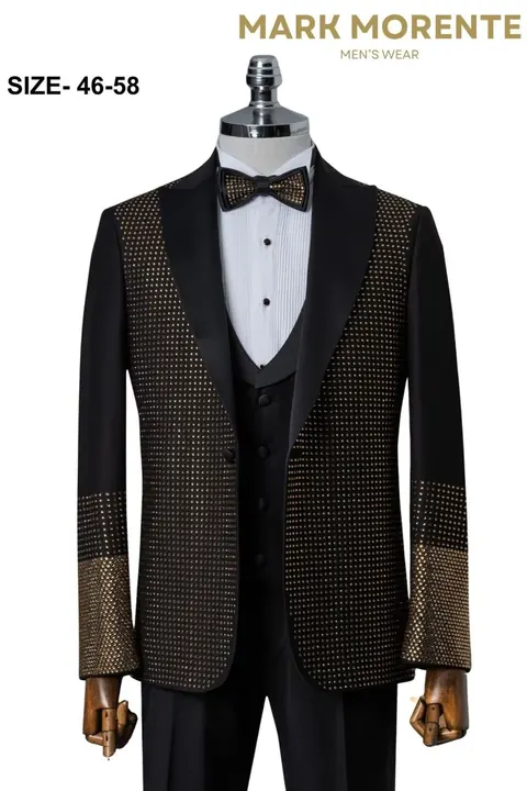 Black Gold Crystal Grid Peak Lapel Men's Tuxedo, wholesale tuxedo by Mark Morente
