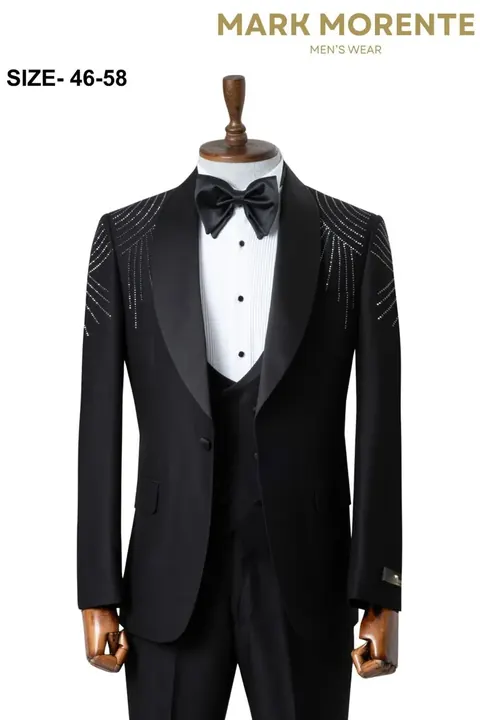 Black Silver Rhinestone Starburst Shawl Lapel Men's Tuxedo, wholesale tuxedo by Mark Morente
