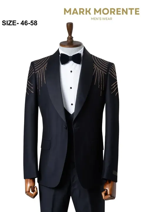 Navy Gold Rhinestone Shoulder Shawl Lapel Men's Tuxedo, wholesale tuxedo by Mark Morente