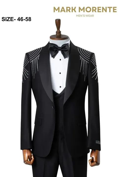 Black Silver Shoulder Detail Shawl Lapel Men's Tuxedo, wholesale tuxedo by Mark Morente