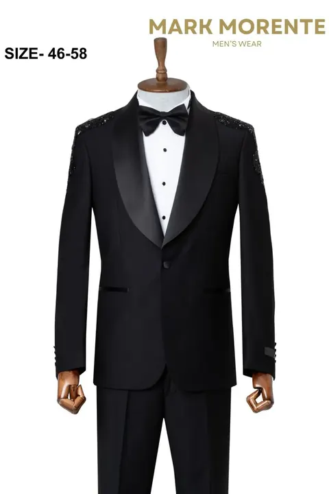 Black Beaded Shoulder Shawl Lapel Men's Tuxedo, wholesale tuxedo by Mark Morente