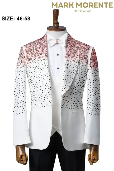 White Red Rhinestone Ombre Shawl Lapel Men's Tuxedo, wholesale tuxedo by Mark Morente