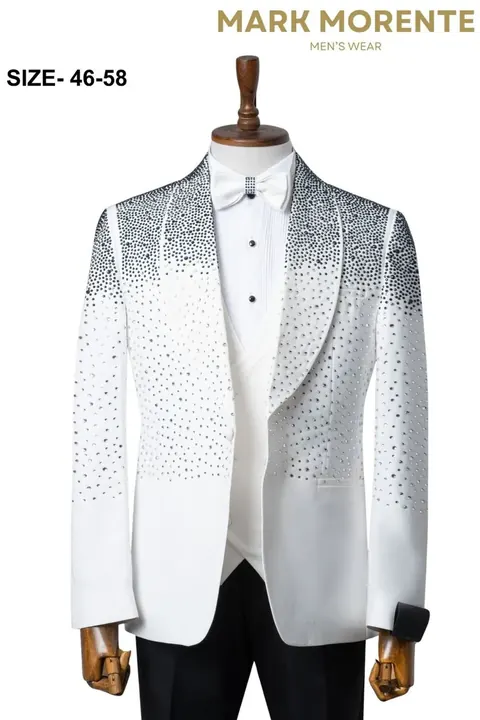 White Silver Rhinestone Ombre Shawl Lapel Men's Tuxedo, wholesale tuxedo by Mark Morente