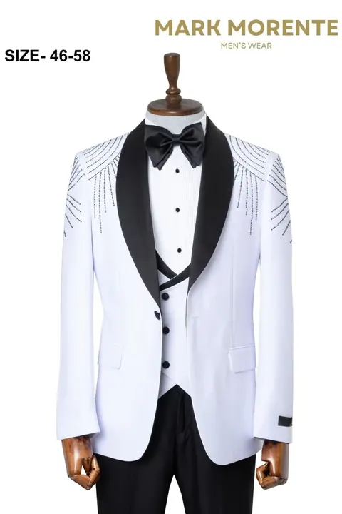 White Rhinestone Starburst Shawl Lapel Men's Dinner Jacket, wholesale dinner jacket by Mark Morente